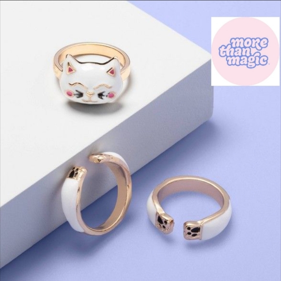 NWOT More Than Magic Kid's 3-pc Cat Ring Set: WHITE/GOLD! - Picture 10 of 12
